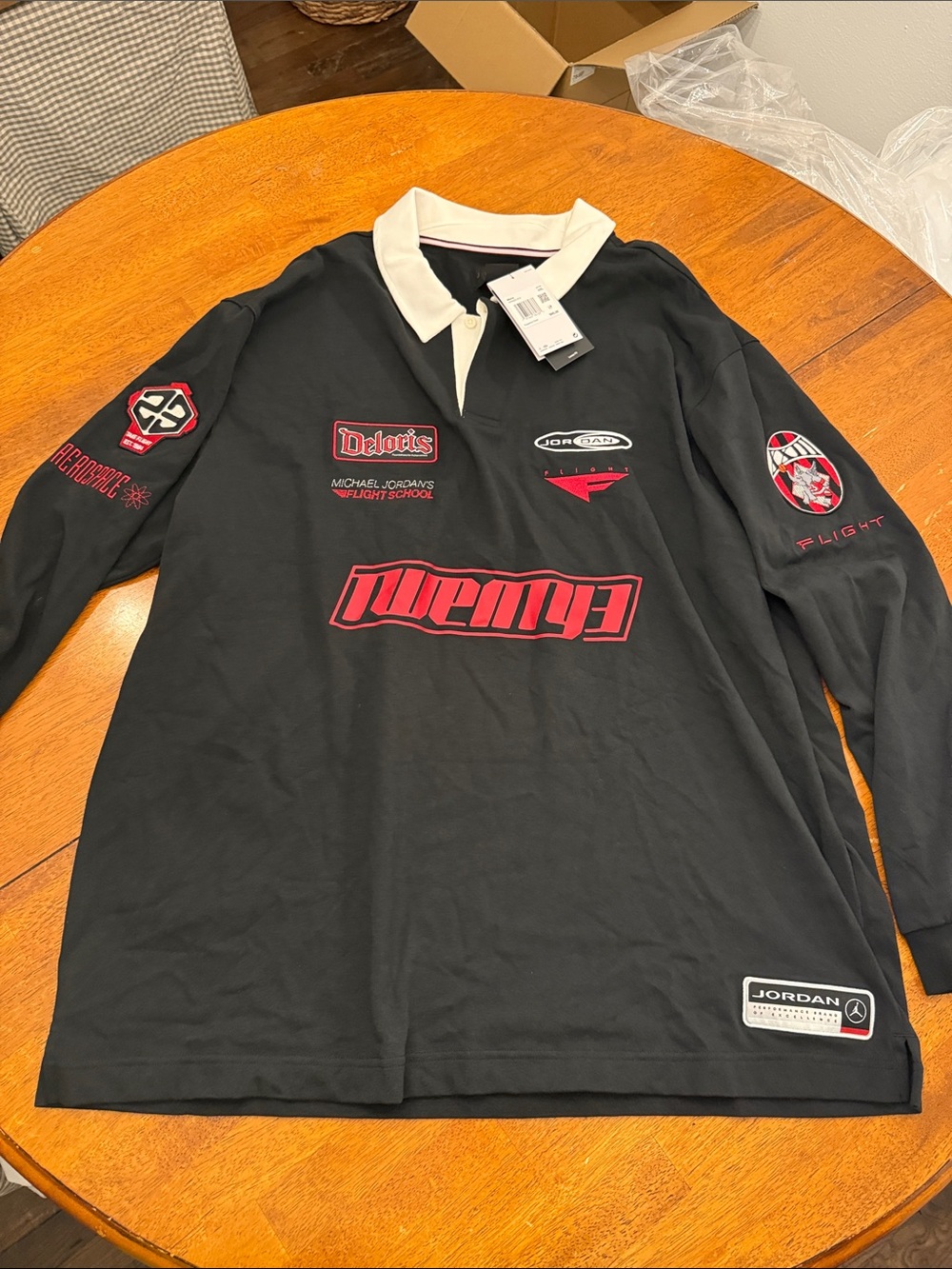 Jordan Michael Jordan Flight School Long Sleeve Polo  Black XXL Embroidered